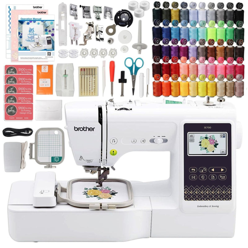Brother SE700 Embroidery & Sewing Machine w/ 50 Spools, Bobbins & Accessories - Swing Design