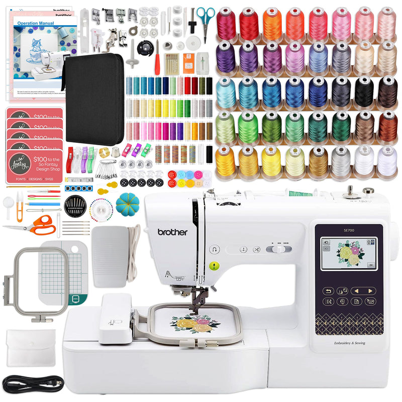 Brother SE700 Embroidery & Sewing Machine w/ 83 Spools & 200+ Accessories Brother Sewing Bundle Brother