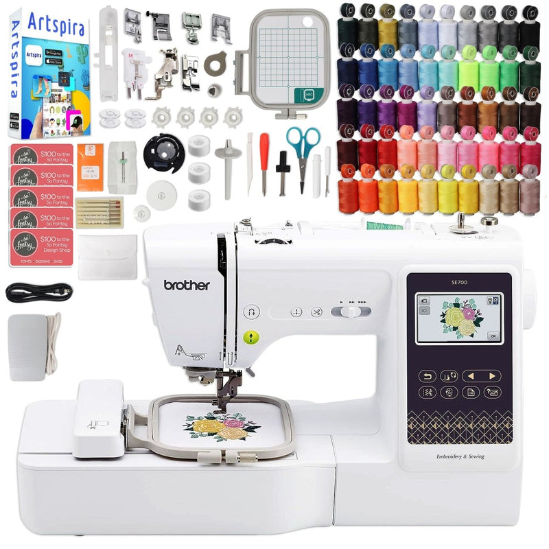 Brother SE700 Embroidery & Sewing Machine with 50 Sewing Spools, Color Matching Bobbins, Accessories Kit, & Artspira Software - Swing Design