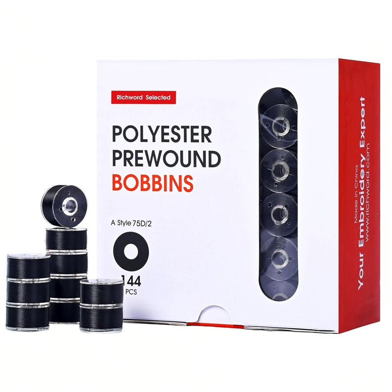Poolin, Brother & Singer Type A Prewound Black Embroidery Bobbins - 144pc - Swing Design1