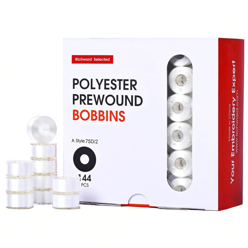 Poolin, Brother & Singer Type A Prewound White Embroidery Bobbins - 144pc - Swing Design1