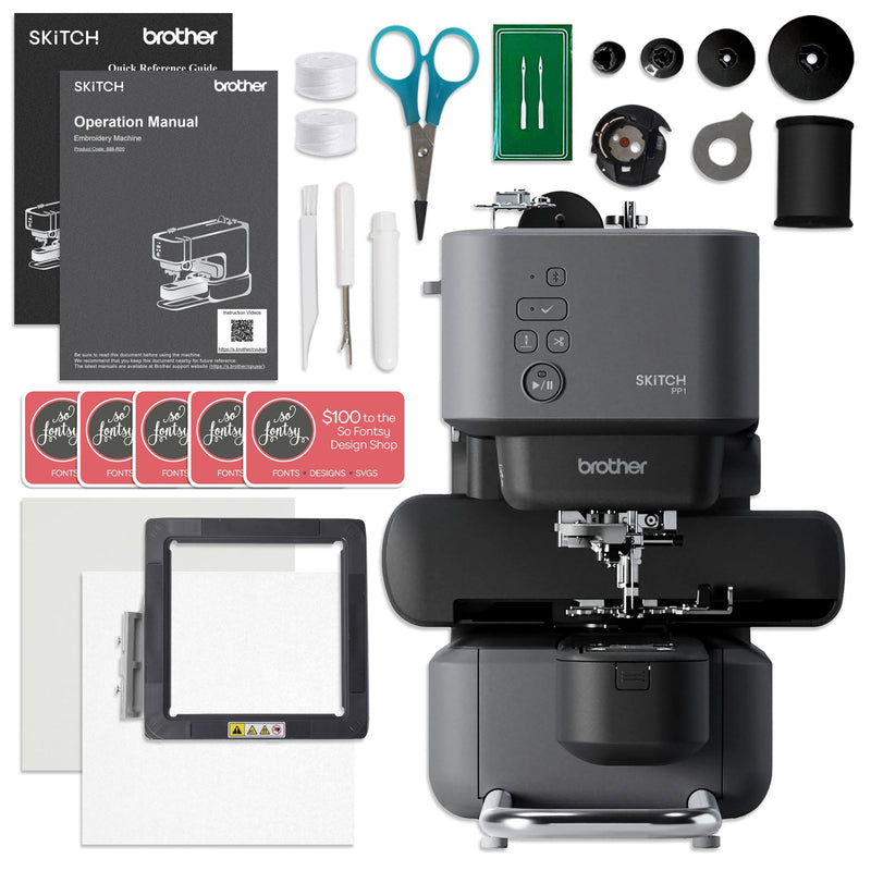 Brother Skitch PP1 4" x 4" Embroidery Machine with 80 Spools Thread Bundles Brother Sewing Bundle Brother