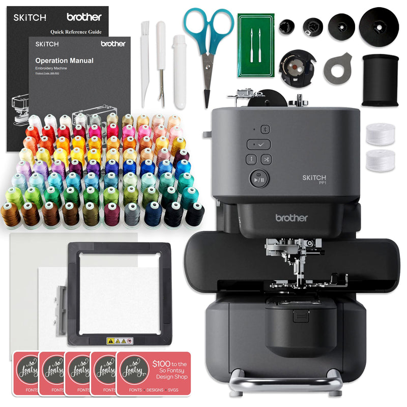 Brother Skitch PP1 4" x 4" Embroidery Machine with 80 Spools Thread Bundles Brother Sewing Bundle Brother