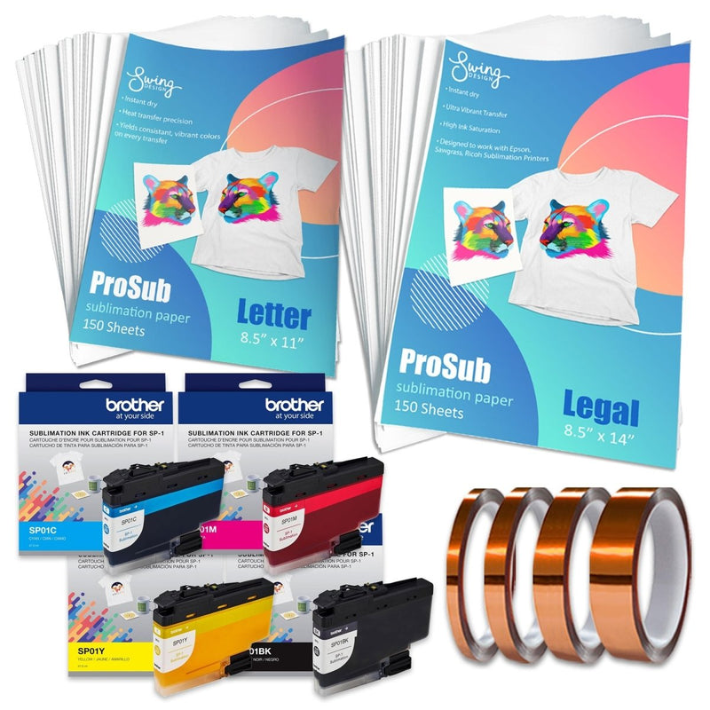 Brother SP-1 Sublimation Ink Refill Cartridge CMYK, Sublimation Paper, & Tape - Swing Design1
