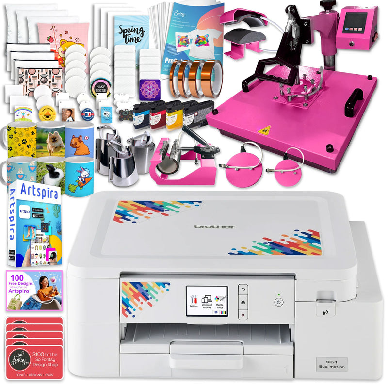 Brother SP-1 Sublimation Printer Bundle with 8-in-1 Heat Press Sublimation Bundle Brother