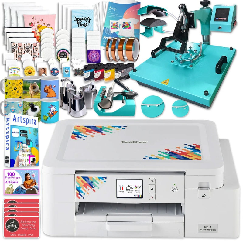 Brother SP-1 Sublimation Printer Bundle with 8-in-1 Heat Press - Swing Design1