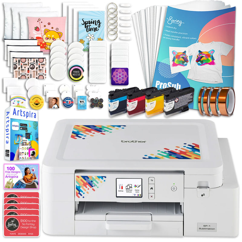 Brother SP-1 Sublimation Printer, Inks, Paper, Blanks, Tape Starter Bundle Sublimation Bundle Brother
