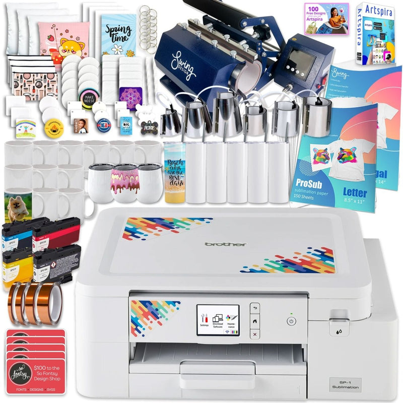 Brother SP-1 Sublimation Printer with 7-in-1 Tumbler Heat Press Bundle - Swing Design1