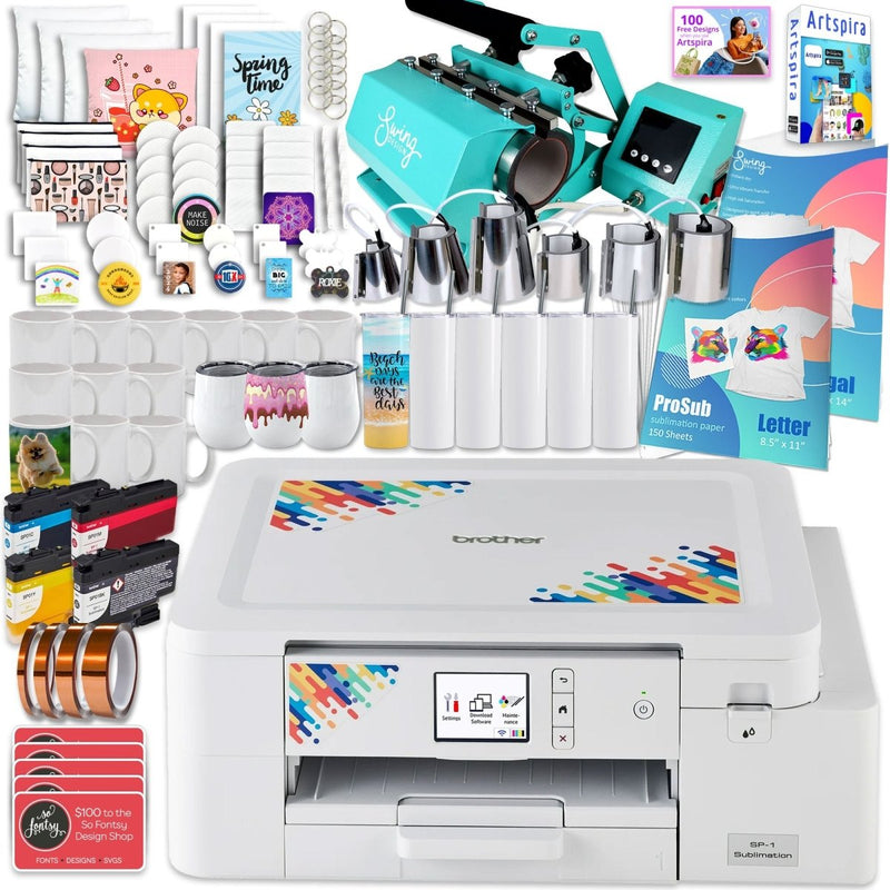 Brother SP-1 Sublimation Printer with 7-in-1 Tumbler Heat Press Bundle - Swing Design1