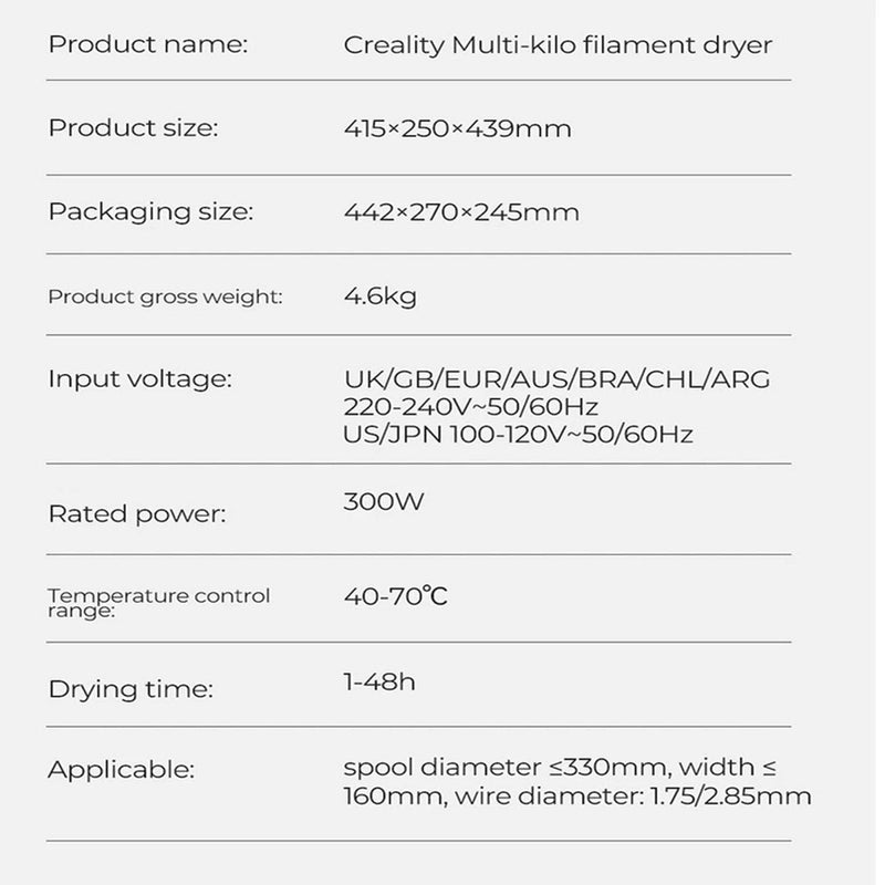 Creality 3D Printer Filament Spool Dryer - 1kg up to 5kg Spools - Swing Design12