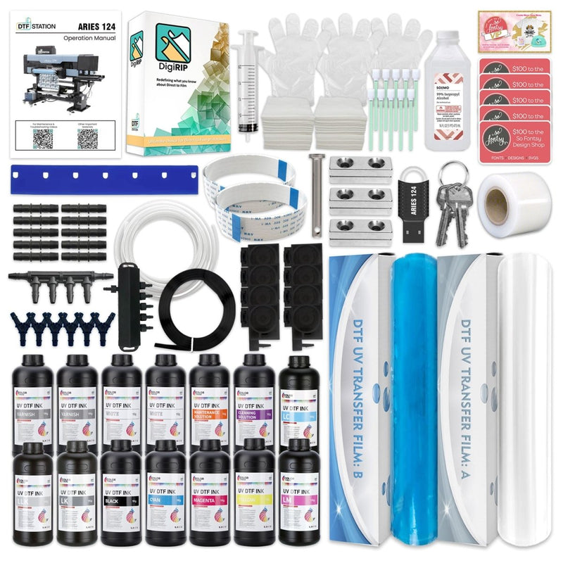 DTF Station Aries 124 UV DTF Printer 24in w/ Inks, Supplies, Compressor & Training Swing Design 2