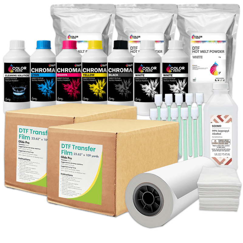 DTF Station Color Prime Chroma DTF Ink & Supplies Quick Glide Bundle - 23.62" Swing Design 1