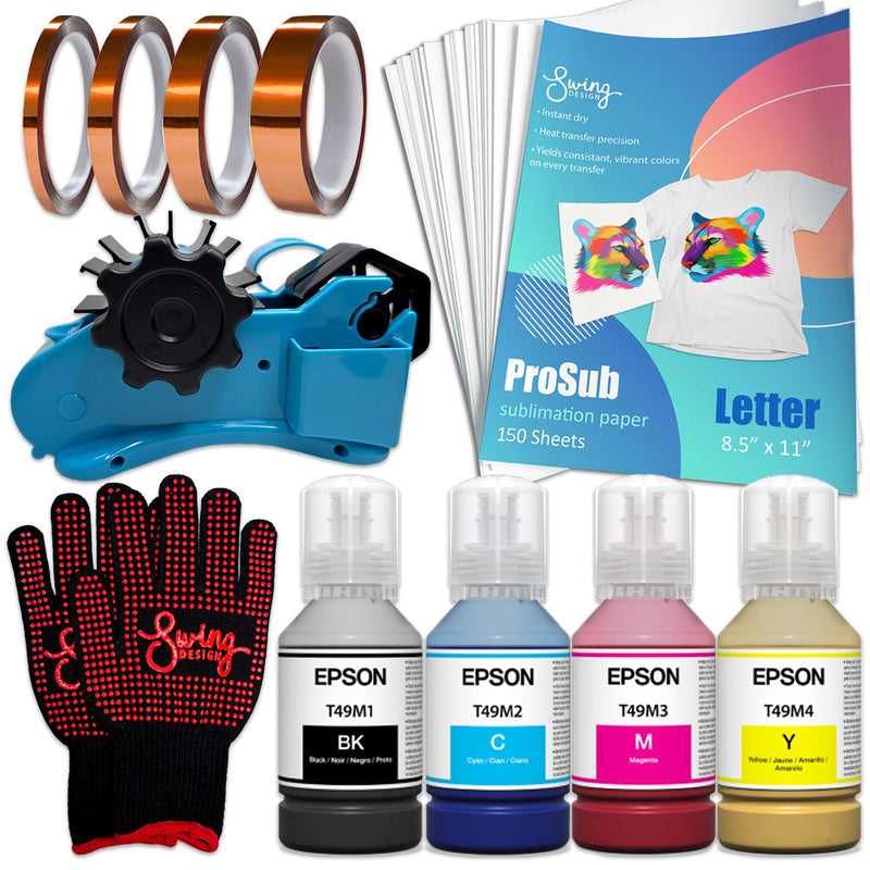 Epson Ink Set for F170 & F570 - 4 Pack with Prosub Accessory Bundle Sublimation Bundle Epson