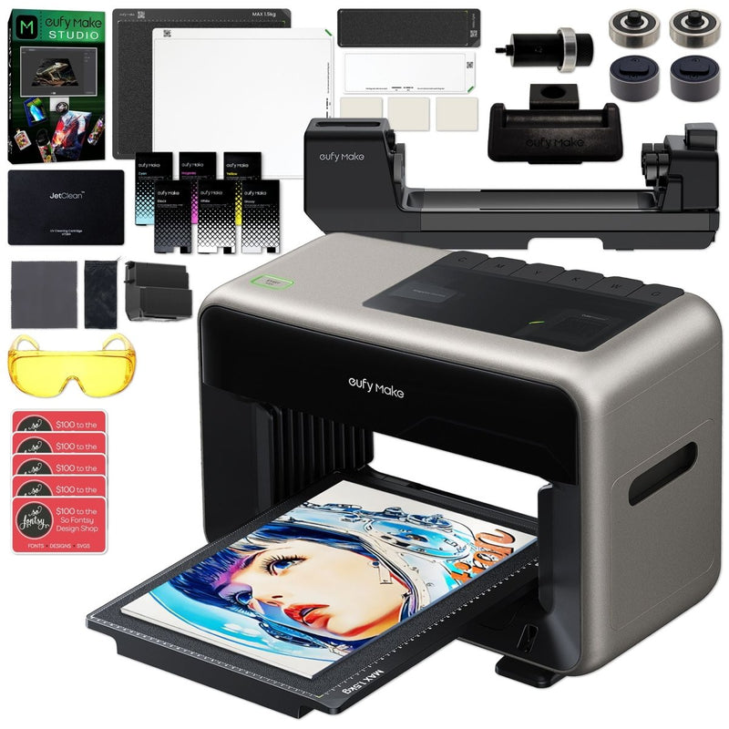 eufyMake E1 UV DTF & Direct To Object Printer w/ Ink & Rotary Attachment - Swing Design