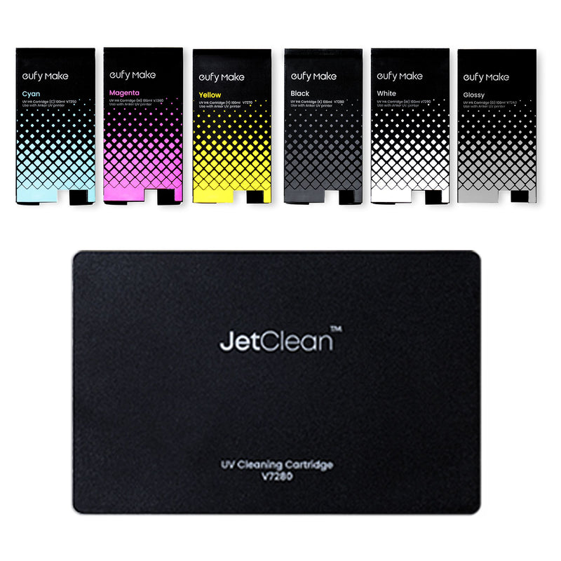 eufyMake E1 UV Replacement Ink Cartridge Set - CMYKG + Jetclean Cartridge DTF Eufymake