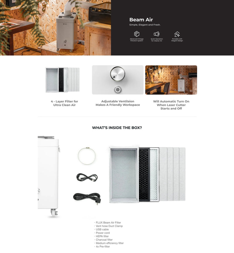 FLUX Air Beam 4 Layer Universal Fume Extractor Laser Engraver Accessories Flux