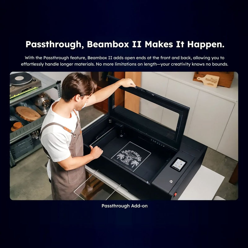 FLUX Beambox II 55W C02 Laser Cutter & Engraver with 4-in-1 Rotary & Auto Feeder - Swing Design28