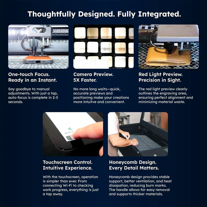 FLUX Beambox II 55W C02 Laser Cutter & Engraver with 4-in-1 Rotary & Auto Feeder - Swing Design26