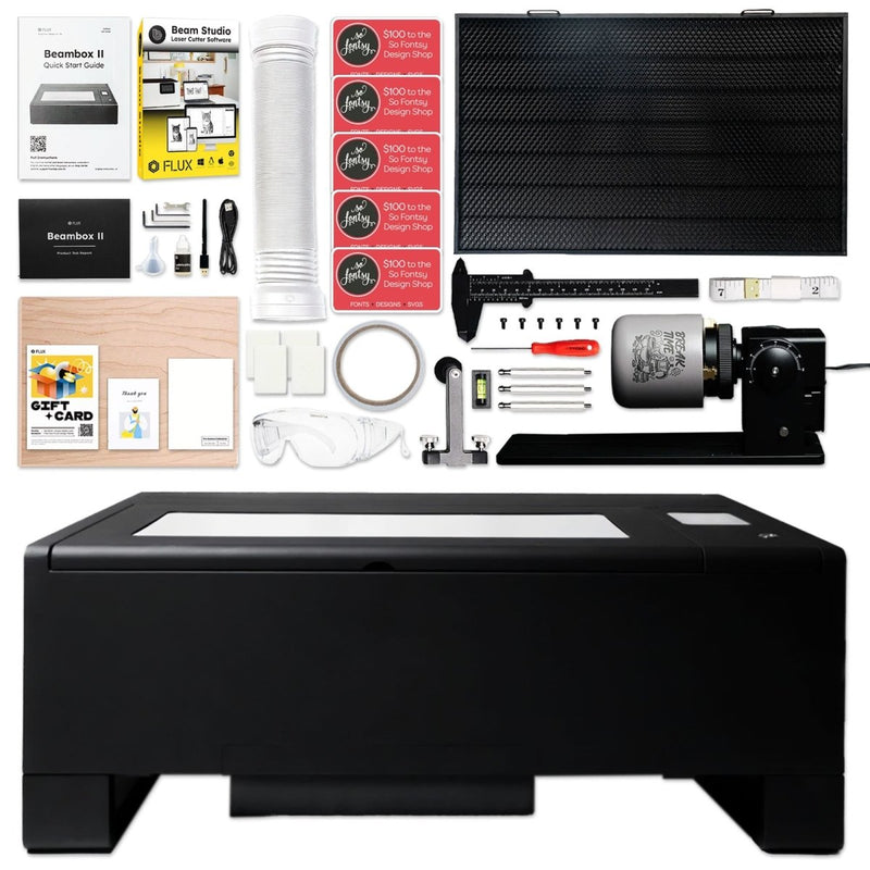 FLUX Beambox II 55W C02 Laser Cutter & Engraver with 4-in-1 Rotary Tool & Riser - Swing Design1