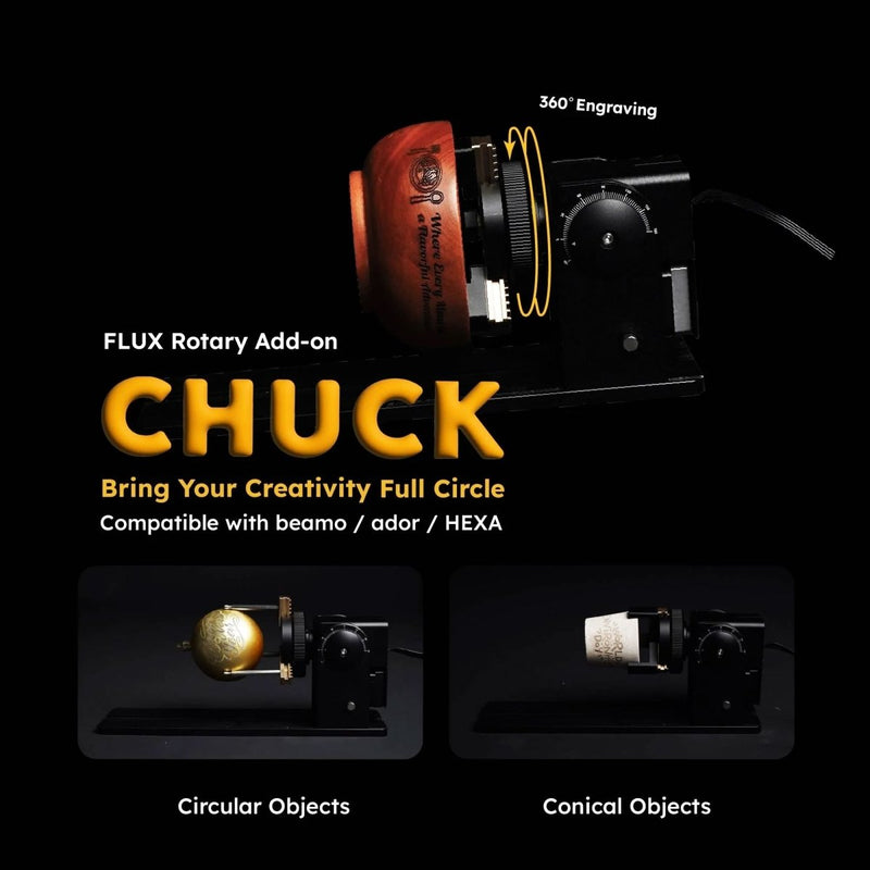 FLUX Beamo 4-in-1 Rotary Attachment with Chuck Riser - Swing Design10