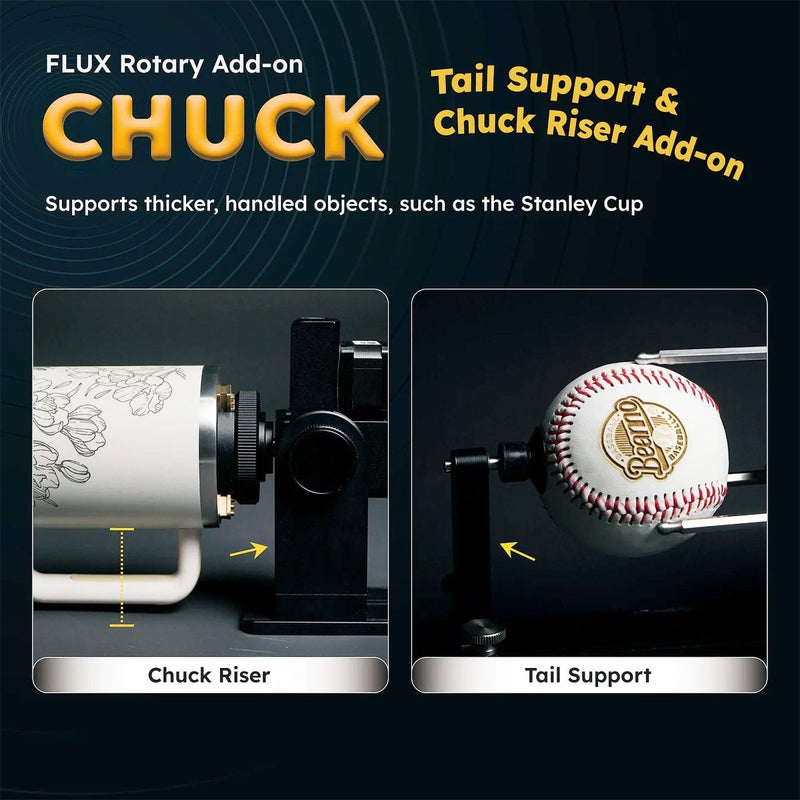 FLUX Beamo 4-in-1 Rotary Attachment with Chuck Riser - Swing Design11