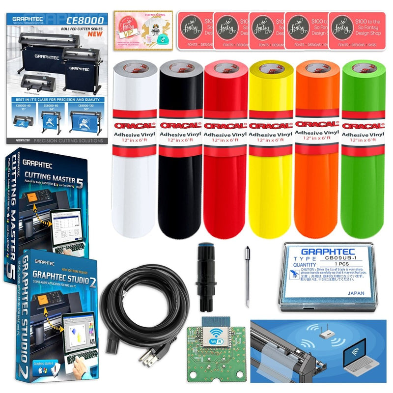 Graphtec CE8000-40 15in Vinyl Cutter w/ Oracal Bundle, Software & 2 Year WarrantyEthernet + Wireless LAN Module - Swing Design