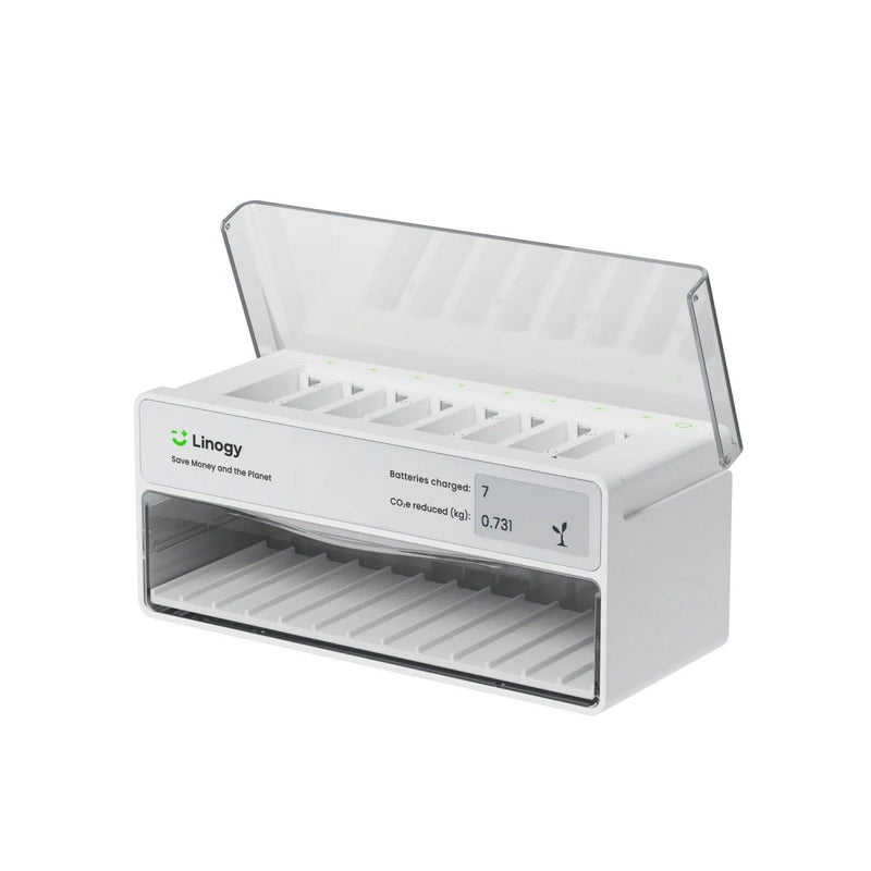 Linogy AA & AAA 8-Bay Smart Battery Charger with Battery Storage - Swing Design