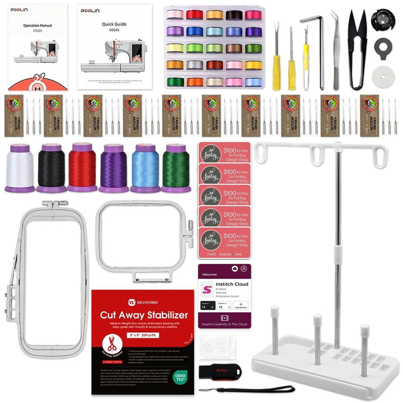 POOLIN EOC05 4in x 9.2in Computerized Embroidery Machine Base Bundle - Swing Design