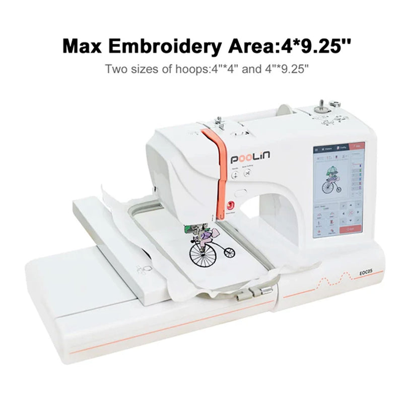 Poolin EOC05 4in x 9.2in Computerized Embroidery Machine For Beginners Brother Sewing Bundle Poolin
