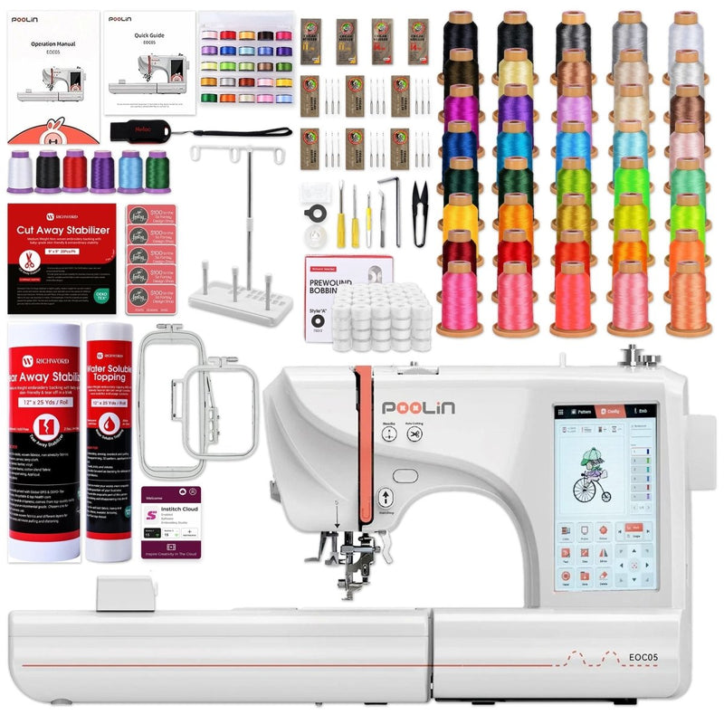 POOLIN EOC05 4in x 9.2in Embroidery Machine with Deluxe Accessory Bundle - Swing Design
