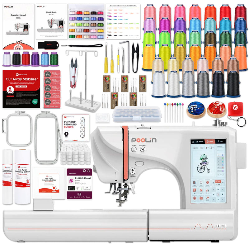 POOLIN EOC05 4in x 9.2in Embroidery Machine with Deluxe Accessory Bundle Poolin Embroidery Machines Poolin