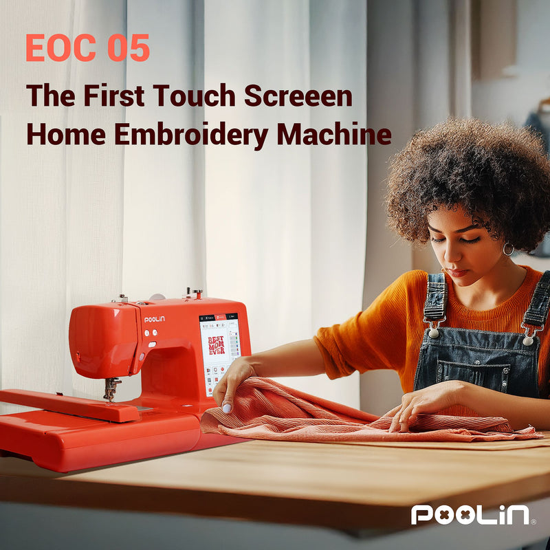 POOLIN EOC05 4in x 9.2in Embroidery Machine with Deluxe Accessory Bundle - Red Poolin Embroidery Machines Poolin