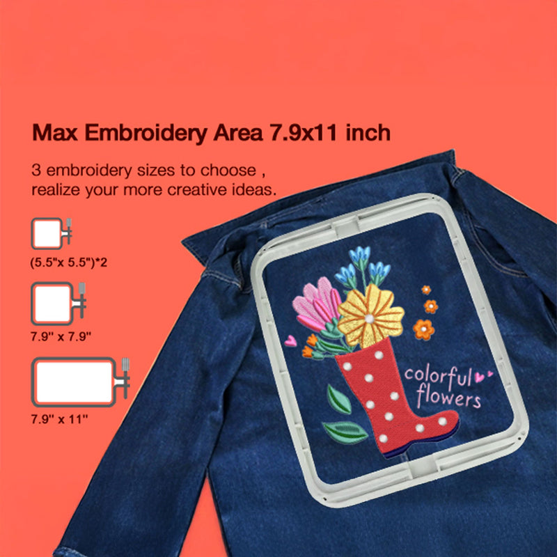 POOLIN EOC05 4in x 9.2in Embroidery Machine with Deluxe Accessory Bundle - Red Poolin Embroidery Machines Poolin