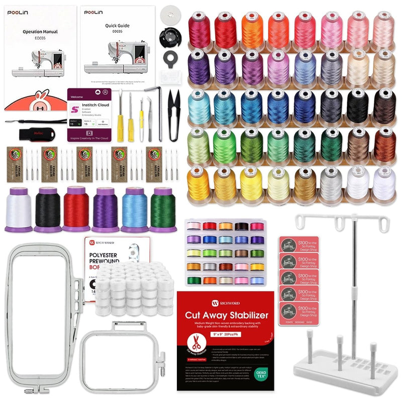 POOLIN EOC05 4in x 9.2in Embroidery Machine with Embroidery Accessory Kit Swing Design 3