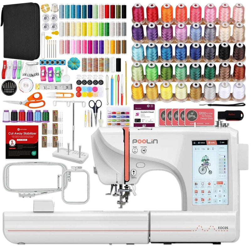 POOLIN EOC05 4in x 9.2in Embroidery Machine with Embroidery Accessory Kit Swing Design 1