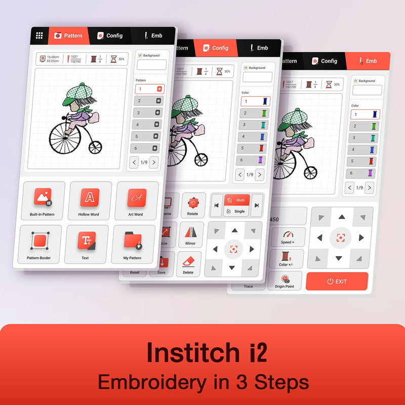 POOLIN EOC05 4in x 9.2in Embroidery Machine with Embroidery Spools Bundle - Red Poolin Embroidery Machines Poolin