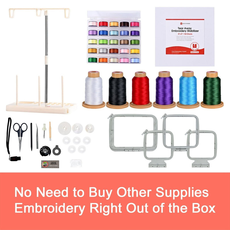 POOLIN EOC06 7.9in x 11in Embroidery Machine & 166 Thread Spool Bundle - Red - Swing Design