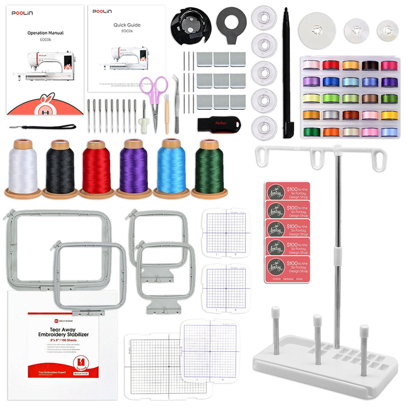 POOLIN EOC06 7.9in x 11in Computerized Embroidery Machine For Home Business Brother Sewing Bundle Poolin