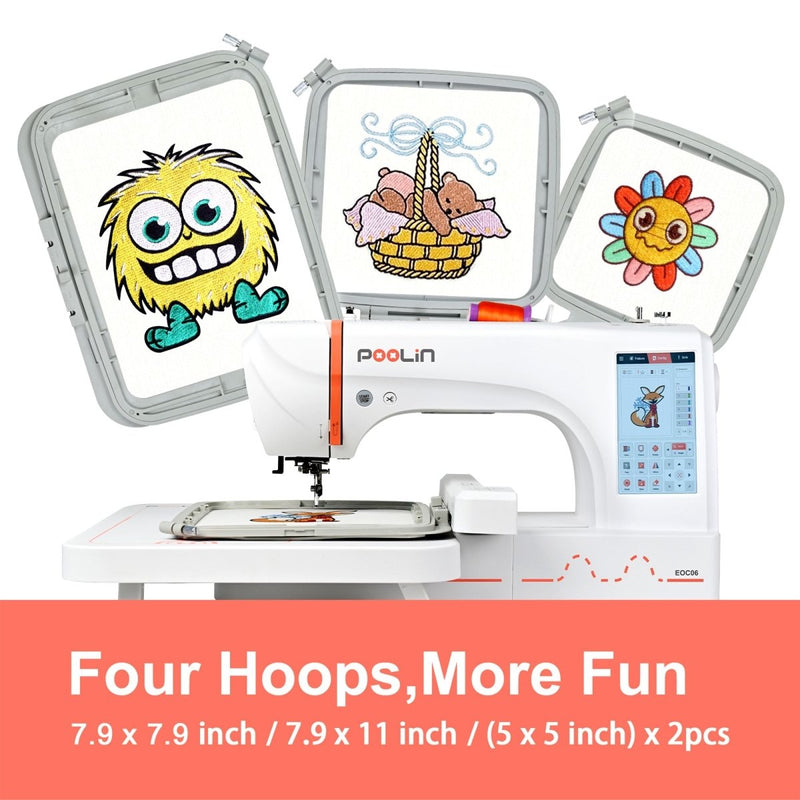 POOLIN EOC06 7.9in x 11in Embroidery Machine with 166 Embroidery Spools Bundle - Swing Design