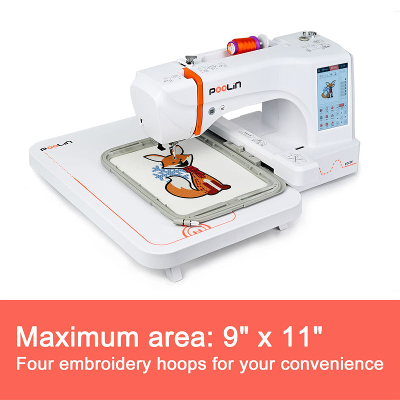 Poolin EOC06 7.9in x 11in Computerized Embroidery Machine For Home Business Brother Sewing Bundle Poolin