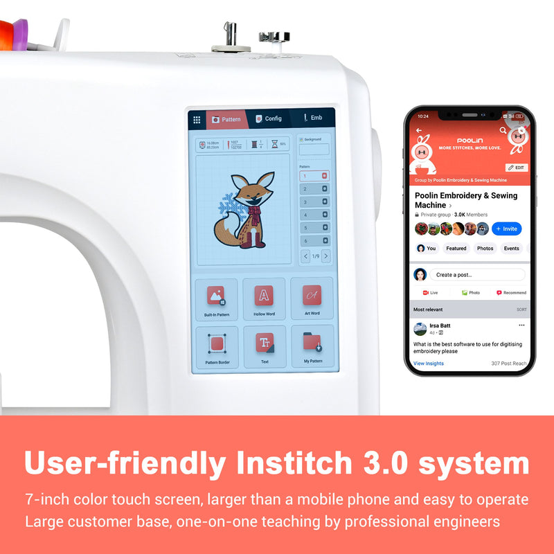 Poolin EOC06 7.9in x 11in Computerized Embroidery Machine For Home Business Brother Sewing Bundle Poolin