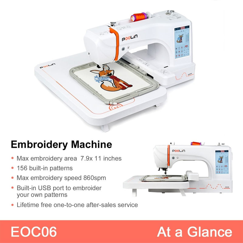 POOLIN EOC06 7.9in x 11in Embroidery Machine with 166 Embroidery Spools Bundle - Swing Design