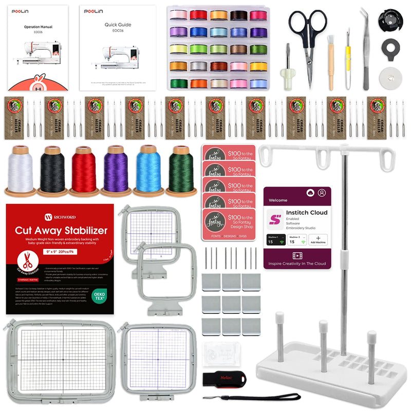 POOLIN EOC06 7.9in x 11in Embroidery Machine Deluxe Bundle - Red Poolin Embroidery Machines Poolin