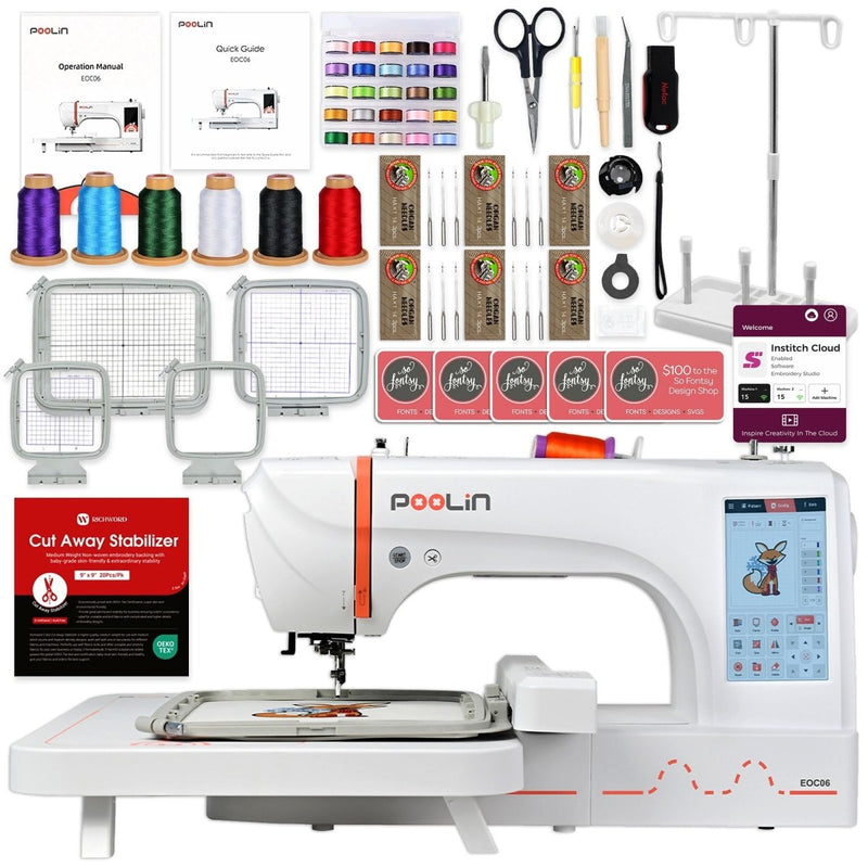 POOLIN EOC06 7.9in x 11in Embroidery Machine with Embroidery Accessory Kit - Swing Design2