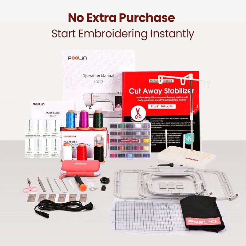 POOLIN EOC07 7.9in x 15in Embroidery Machine with 166 Embroidery Spools Bundle - Swing Design21