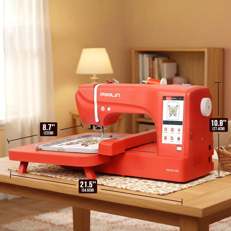 POOLIN EOC07 7.9in x 15in Embroidery Machine with 86 Embroidery Spools - Red - Swing Design28