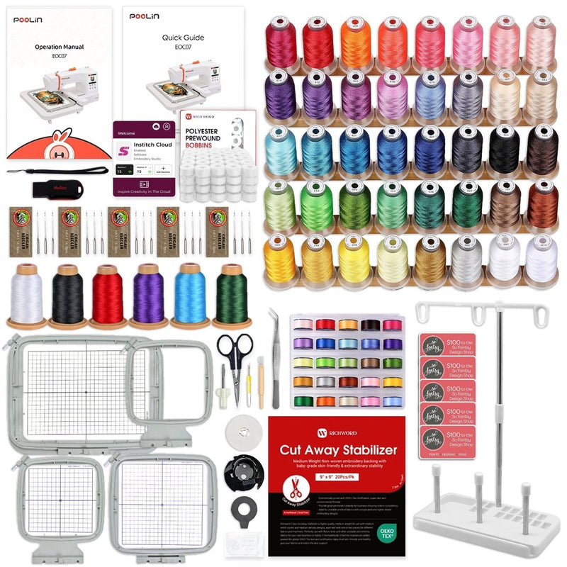 POOLIN EOC07 7.9in x 15in Embroidery Machine with Embroidery Accessory Kit - Swing Design4