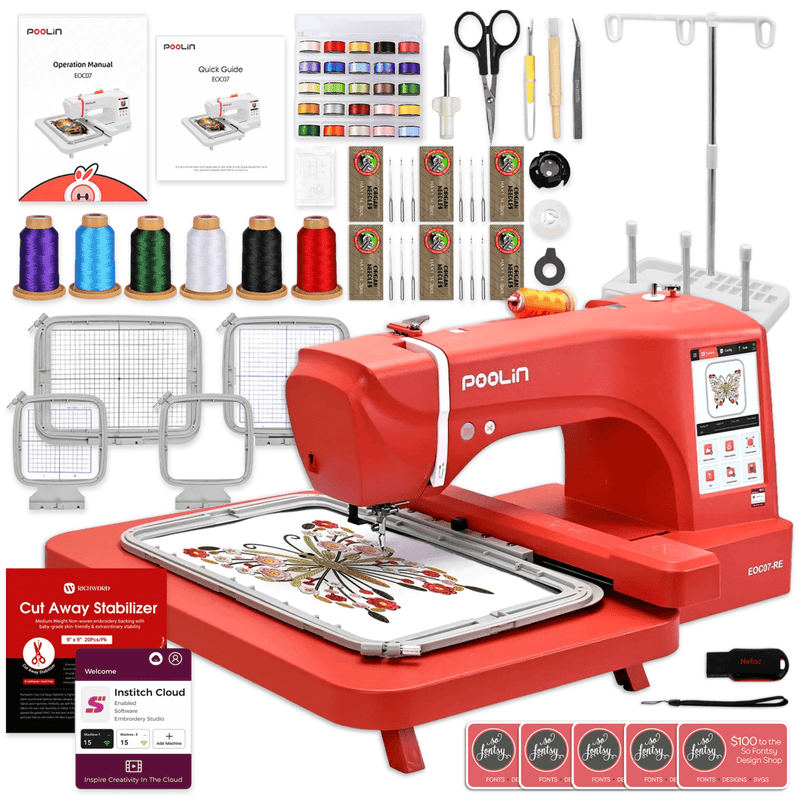 POOLIN EOC07 7.9in x 15in Hoop Area Computerized Embroidery Machine - Red Swing Design 1