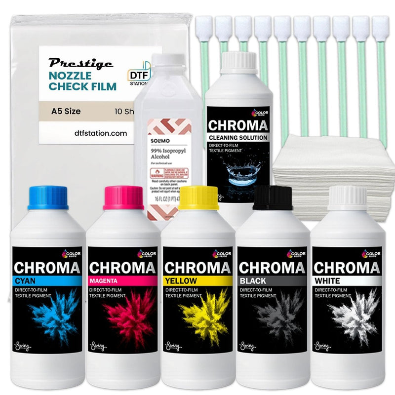 Prestige DTF Color Prime Chroma Ink & Cleaning Supplies Starter Bundle - Swing Design