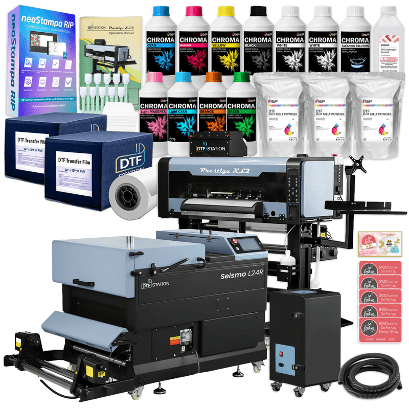 Prestige XL3 DTF Printer & L24R Inline Shaker w/ Accessories & Training - 24" Swing Design 1